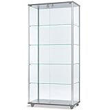MHN breite verschließbare unbeleuchtete Glasvitrine 80 x 40 cm mit Glasrückwand/auf Rollen