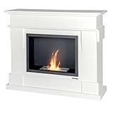 LILIMO Wandkamin Tivoli | 110 x 37,5 x 90 cm | Freistehender Bio-Ethanol Kamin | in weiß | Ethanol Kamin Indoor und Outdoor | Bio Ethanol Kaminofen Indoor, Balkon- und Terassenkamin