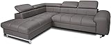 Mivano Ecksofa Chef / Sofa in L-Form mit Ottomane und verstellbaren Kopfstützen in Lederoptik / 262 x 72 x 206 / Kunstleder Elephant