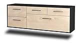 Lqliving TV-Board Lowboard Minneapolis, Wandmontiert, Korpus in anthrazit matt, Front im Holz-Design Zeder (136x47x35cm), mit Metall Griffen, Made in Germany