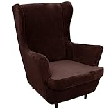 CXYKN Ohrensessel-Bezug, Sofabezug, 2-teilig, Stretch-Samt, Ohrensessel-Schonbezug, langlebiger Sesselbezug mit elastischem Boden für Wohnzimmer, Schlafzimmer, Braun A, 2 Stück