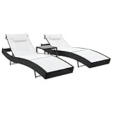 vidaXL 2 x Sonnenliegen mit Tisch, Polyrattan und Textilene, verschiedene Farben