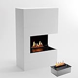 GLOW FIRE Tucholsky Left Corner Ethanol Kamin, Bioethanol Kamin Indoor mit 2,6 KW Heizleistung, Ethanol Standkamin mit 7h Brenndauer, Kaminofen Weiß