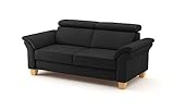 CAVADORE 3-Sitzer-Sofa Ammerland in Echtleder / Landhaus-Sofa mit Federkern + Kopfteilverstellung / 186 x 84 x 93 / Leder Schwarz