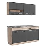 Homestyle4u 2355, Küche Küchenzeile Küchenblock Eiche Holz Grau Einbauküche Single Küchen Schränke 160 cm
