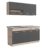 Homestyle4u 2355, Küche Küchenzeile Küchenblock Eiche Holz Grau Einbauküche Single Küchen Schränke 160 cm