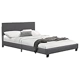 Juskys Polsterbett Bolonia 140 x 200 cm | Bett inkl. Lattenrost und Kopfteil |Bettgestell aus Kunstleder & Holz | Jugendbett in Grau