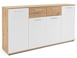 möbelando Sideboard Beistellschrank Anrichte Standschrank Kommode Highboard Jacklin II Artisan Eiche/Weiß