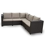 Keter - Rattan Ecksofa Provence Garten Lounge braun | Balkonmöbel Set inkl. bequemen cappuchino Polster | Gartenmöbel Lounge Set Wetterfest | BxTxH 194x194x76cm