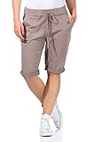 CLEO STYLE Kurze Damen Bermuda, leichte luftige Hose für den Sommer, kurzer Jogger für Freizeit und Strand 1212 (Schlamm, 42-46, one_Size)