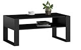 MATKAM Couchtisch KAJA H50 x B100 x T53,6 cm Loft Retro, offene Ablage unter der Tischplatte, Kufenbeine (Schwarz)