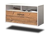 Lqliving Lowboard - Unterschrank Dallas, Wandmontiert, Korpus: Weiss matt, Front: Holz-Design Pinie (92x49x35cm), mit Metall Griffen, Made in Germany