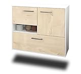 Lqliving Sideboard Santa Clarita, Korpus in Weiss matt, Front im Holz-Design Zeder (92x77x35cm), inkl. Metall Griffen, Wandmontage, Made in Germany Wandmontage, Made in Germany