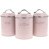 com-four® 3x Vorratsdosen im Vintage Design, Runde Kaffeedose aus Metall mit Aromaverschluss, Nostalgie Kaffee, Zucker und Teedose im Set (03 Stück - 1000ml rosa)