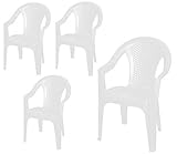 Stapelbarer Gartenstuhl in weiß - Monoblock in Rattan Optik aus Kunststoff - Stapelstuhl Kunststoffstuhl (4 Stück - weiß)