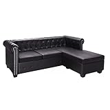 Festnight Sofa 3 sitzer l Form Kunstleder Ecksofa Eckcouch Sofa L Form Retro Couch 3 Sitzer Chesterfield Sofa Kunstleder Wohnzimmersofa Loungesofa Wohnzimmer Sofas & Couches-3-Sitzer L-Form-Schwarz