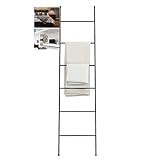 CHUTRU Wand Schiefer Leiter Handtuchhalter, 6-lagig, Metall, freistehend, dekorative Leiter, Deckenleiter 1,7 m hoch für Bauernhaus, Wohnzimmer, Badezimmerschwarz