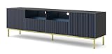 Homlando TV Schrank Lowboard Ravenna BCK 2D2S 200 cm – Moderner TV-Stand mit Stauraum für das Schlafzimmer oder Wohnzimmer – für Fernseher bis zu 80 Zoll – Blau Matt und Gefräste Fronten