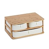 AD.CON Bambus Organizer, Schubladenbox Ordnungssystem, Aufbewahrungsbox mit 3 Schubladen und 2 Ebenen, Beige