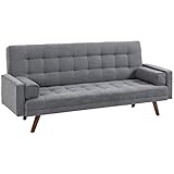 HOMCOM Schlafsofa Klappsofa 3-Sitzer Stoffsofa Bettsofa Sofa mit Schlaffunktion Sofagarnitur Polyester Holz Grau 208 x 81 x 92 cm