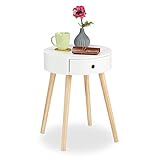 Relaxdays, weiß Beistelltisch rund, Schublade, skandinavisches Design, Couchtisch oder Nachttisch, HxØ: 52 x 40 cm, Holz, Standard