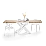MOBILI FIVER, Ausziehbarer Tisch Emma 160, Eiche mit weißen X-Beinen, Laminiert/Eisen, Made in Italy