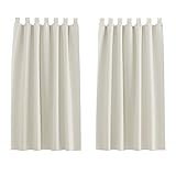 PONY DANCE Kurze Gardinen Küche Modern - Schlaufenschal 2er Set H 145 x B 140 cm Thermovorhang Hitzeschutz für Kinderzimmer Vorhang Blickdicht Kurz Gardinen Schlaufen, Hellbeige