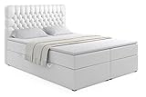 ALTDECOR Boxspringbett mit H3-Matratze (20 cm hoch) mit Bonellfederung Kunstlederbett + PUR, Topper (5 cm hoch), Polsterbett mit Kopfteil und Bettkasten Madryt 920 Weiß 180x200