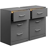 Casaria® Nachttisch 2X Anthrazit LED 3 Schubladen Kabelführung Wandbefestigung Boxspringbett Schlafzimmer Nachtschrank Nachtkonsole Nachtkommode 54x39x28cm