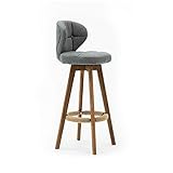Barhocker Holz Barstuhl 360° Drehbar Tresenhocker Mit Lehne Barsessel Loungesessel Gepolstert Leinen Mit Fußstütze Perfekt Für ESS- Und Wohnzimmer Sitzhöhe 65/75/80cm