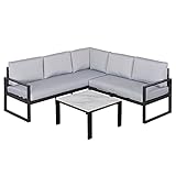 Outsunny 3-TLG. Gartengarnitur Gartenmöbel-Set Gartenset Sitzgruppe mit Couchtisch Sofa mit Kissen Outdoor Aluminium Grau