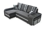 Robin York Ecksofa mit Schlaffunktion 2X Bettkasten 2X Kleine Kissen 2X Hocker Sofa L-Form Schlafsofa Freistehende Eckcouch Schlafcouch Wohnzimmermöbel Wohnlandschaft Grau