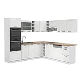 Vicco Küchenzeile Einbauküche Küchenschränke R-Line Landhaus Küchenmöbel (Weiß, Ecke 247x237 cm)