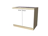 smartmoebel Spülenunterschrank 100 cm breit mit Arbeitsplatte mit Spüle Creme Weiß Akazie - Ancona