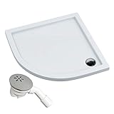 VBChome Duschwanne 90x90x5 cm R55 Duschtasse Viertelkreis für Duschkabine Styroporträger flach Sanitär-Acryl Duschbecken stabil glatt weiß Dusche+ Ablaufgarnitur Viega Tempoplex