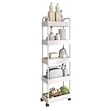 AVFORA Rollwagen-Organizer for Enge Räume, hohes und schlankes ausziehbares Aufbewahrungsturmregal for Küche/Badezimmer mit Rollen, 22 cm breit (Color : White, Size : 5-Tier)