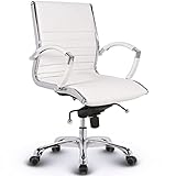 VERSEE Design Bürostuhl Montreal - Echt-Leder - weiß - Konferenzstuhl, Meetingstuhl, Drehstuhl, Bürodrehstuhl, Schreibtischstuhl, Designklassiker, hochwertige Verarbeitung, 150 kg Belastbarkeit
