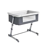 RJZHJYD Baby Bett, Reisebett Baby Beistellbett Höhenverstellung Einstellung der Neigung Faltbare Seitenwand mit weich Matratze f眉r Zuhause und Unterwegs(Color:Grau)