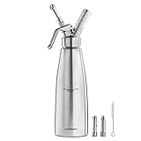 Forgast Sahnespender | 1L | Stahl | 3 Tüllen | 1 Reinigungsbürsten | Profi Sahnesyphon aus Aluminium für die Zubereitung von Schlagsahne, Creme, Mousse