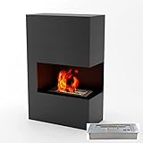 GLOW FIRE Tucholsky Right Corner Ethanol Kamin, Bioethanol Kamin Indoor mit 2,6 KW Heizleistung, Ethanol Standkamin mit 7h Brenndauer, Kaminofen Schwarz