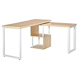 HOMCOM Eckschreibtisch Küchentisch L-Formen Schreibtisch mit Ablagen Winkelschreibtisch PC-Tisch Computertisch Bürotisch360° drehbar MDF Eisen Weiß+Eiche 220 x 55 x 76 cm