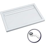 VBChome Duschwanne 90x100x6,5 cm Duschtasse Rechteck für Duschkabine Styroporträger flach Sanitär-Acryl Duschbecken stabil glatt weiß Dusche+ Ablaufgarnitur Viega Domoplex