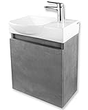 Alpenberger Waschbecken mit Unterschrank | Waschtisch Komplett-Set Grau | Vormontiertes Badezimmer Möbel | Keramik Handwaschbecken Eckig-Oval & Badschrank | Badmöbel-Set für Badezimmer & Gäste-WC