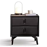 WOLWES Nachttische, Beistelltisch mit Schublade, Schlafzimmer-Nachttisch, Beistelltisch mit PU-Leder, für Schlafzimmermöbel (Color : Negro, Size : 50 * 40 * 50cm)