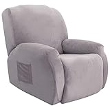 Liegesessel Abdeckung - Super weiche Samt Stretch Liege Couch deckt Sofa Stuhl Slipcover mit Seitentasche für 1 Kissen Liege Sofa Einzelsitz Liege Couch für Möbelschutz (Silver Grey, 1 Seater)