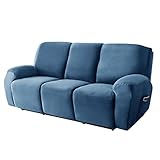 CZADMXP Elastisch Sesselbezug 3 Sitzer, Samt 8-teilige Sesselschoner Sesselüberwürfe Stretchhusse Bezug Für Relaxsessel Ruhesessel, Recliner Sofa Schonbezüge (Blau,3 Sitzer)