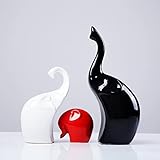 Unibest Dekofiguren aus Porzellan Elefanten Familie 3-er Set Höhe 24/16/7cm schwarz/weiß/rot