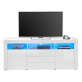 GOAL TV-Lowboard in Weiß, Weiß Hochglanz mit blauer LED-Beleuchtung - TV Schrank mit viel Stauraum für Ihr Wohnzimmer - 180 x 74 x 44 cm (B/H/T)