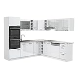 Vicco Küchenzeile Einbauküche Küchenschränke R-Line Weiß Küchenmöbel (Weiß Hochglanz ohne Arbeitsplatte, Ecke 247x237 cm)