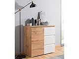 möbelando Kommode Standschrank Anrichte Highboard Sideboard Schrank Holz Flur Ravenna II Honig-Eiche/Weiß